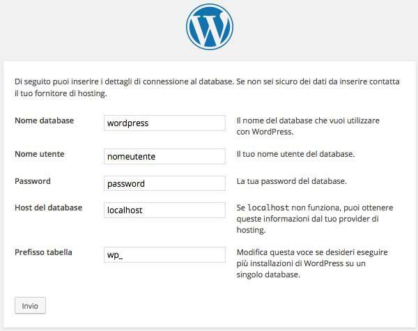 come installare wordpress dettagli connessione al database. Quatio informatica a torino