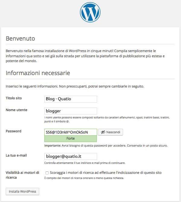 come installare wordpress informazioni sito. Quatio informatica a torino